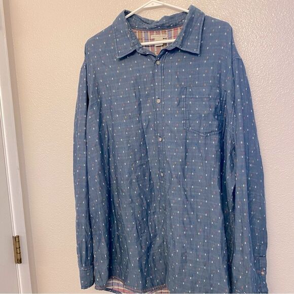 Carbon 2 Cobalt Button Down Shirt Cotton Woven 2 Ply Confetti Sprinkle Blue XXL - Picture 2 of 10